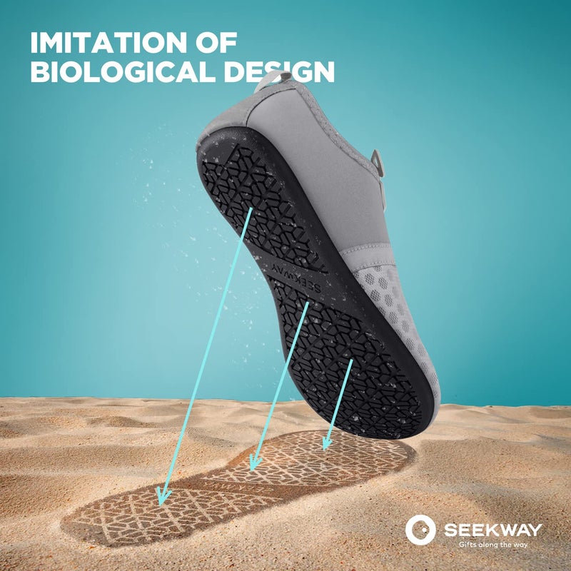 SEEKWAY أحذية SEEKWAY المائية سريعة الجفاف جوارب مائية بدون حذاء سهلة الارتداء للشاطئ وحمام السباحة والسباحة والنهر واليوغا والبحيرة وركوب الأمواج للنساء والرجال رمادي SK001 - Image 2